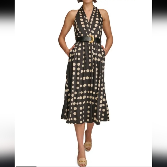 Donna Karan belt polka dot midi dress - Picture 1 of 5